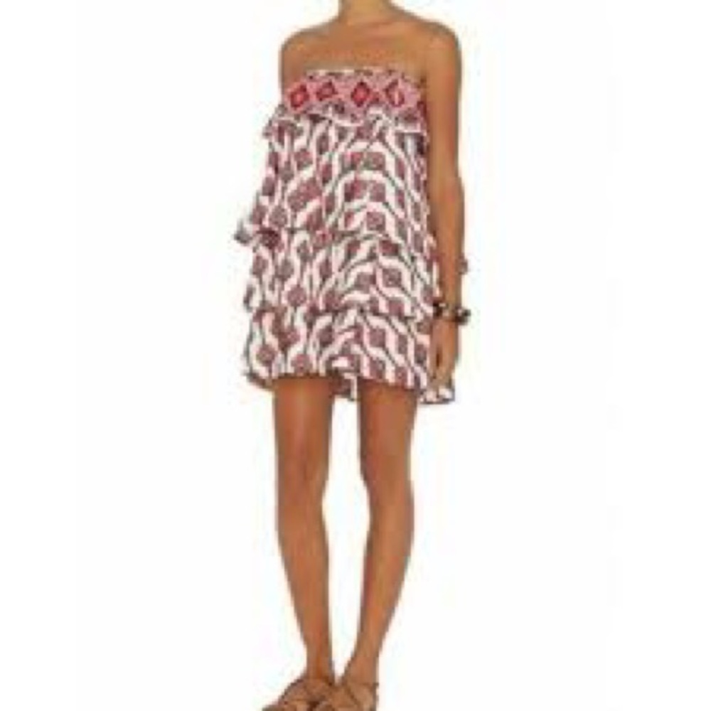 Caroline Constas White and Red Ruffled Tiered Sundress
